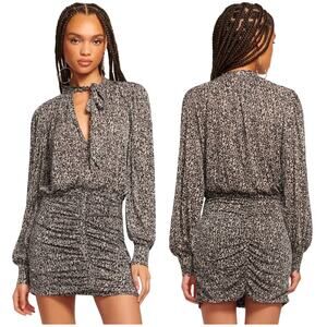 Ramy Brook NWT Ralston Ruched Knit Mini Dress Long Sleeve Size 0 Neck Tie Lined